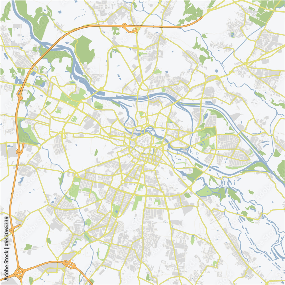 Road map of Wroclaw in Poland. Contains layered vector with roads water, parks, etc. Road map of Wroclaw in Poland. Contains layered vector with roads water, parks, etc.