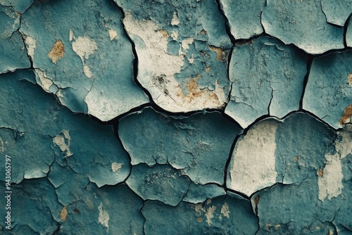 Close-up of Cracked and Peeling Blue Paint on a Surface