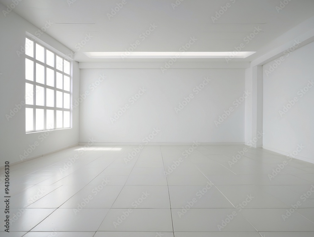 Fototapeta premium Empty White Room with Window and Tile Floor
