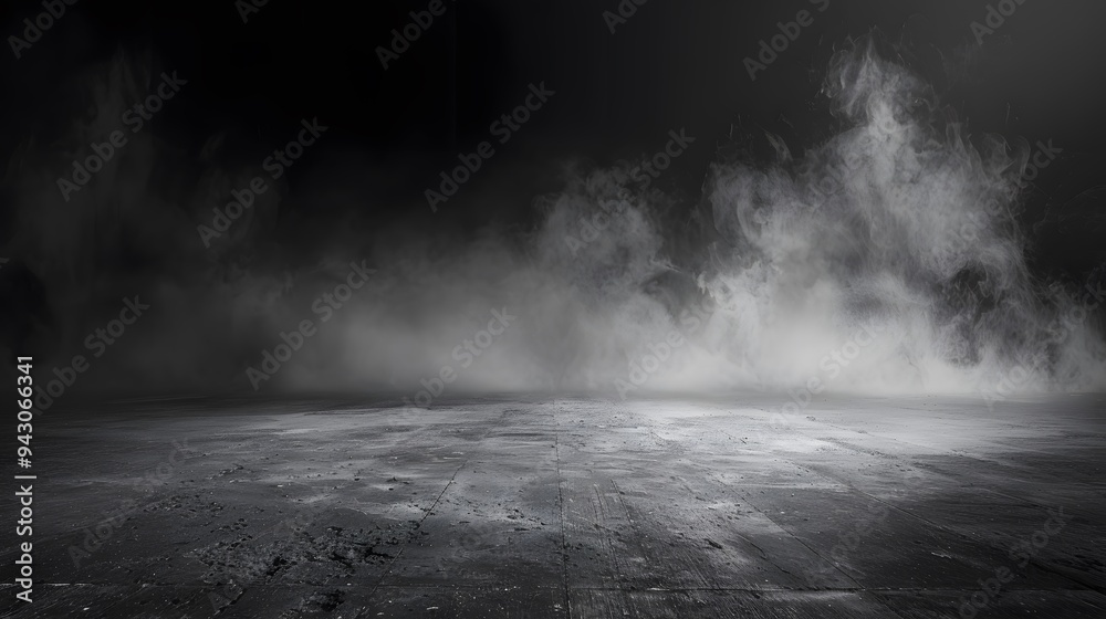 Product Showcase. Classic charm on black background. Abstract white smoke texture on vintage backdrop