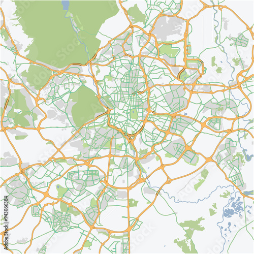 Road map of Madrid in Spain. Contains layered vector with roads water, parks, etc.