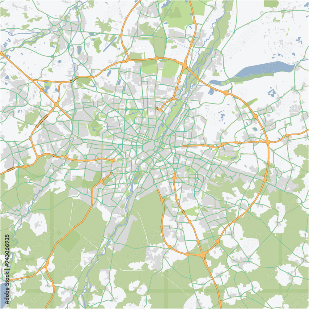 Fototapeta premium Road map of Munich in Germany. Contains layered vector with roads water, parks, etc.