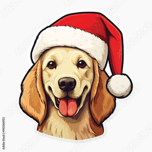 Festive dog wearing Santa hat