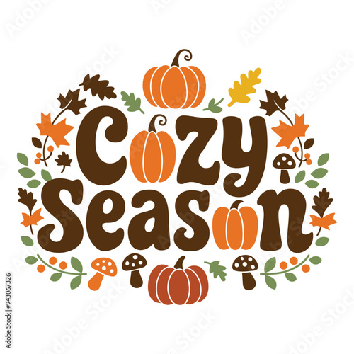 Cozy season autumn typography illustration