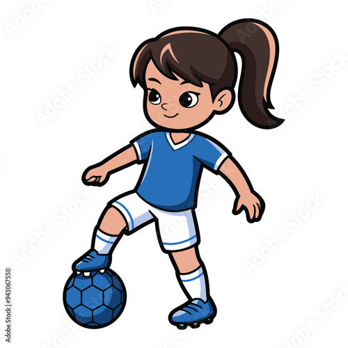 Cute cartoon girl playing soccer illustration