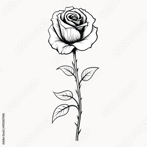 Elegant black-and-white rose illustration