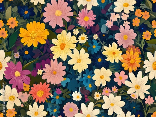 Wallpaper Mural seamless pattern, A vibrant floral pattern showcasing various colorful flowers in full bloom, perfect for nature enthusiasts and decor. Torontodigital.ca