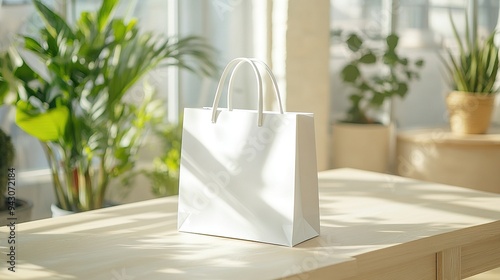 White shopping bag on a table with natural light