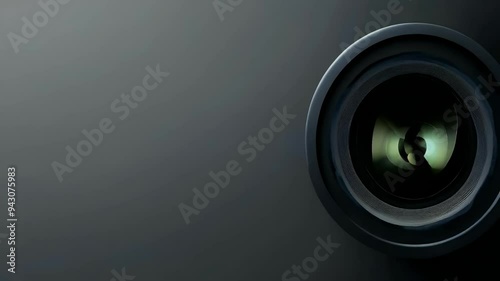 Close-up of a camera lens highlighting its design and optical features.