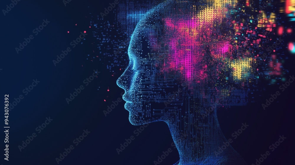 Fototapeta premium Digital Human with Circuitry and Data Flow