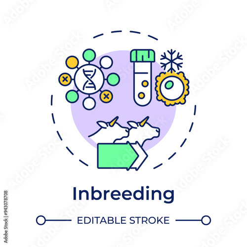 Inbreeding multi color concept icon. Animal reproduction, biotechnology. Genetics, biochemistry. Round shape line illustration. Abstract idea. Graphic design. Easy to use in infographic, presentation