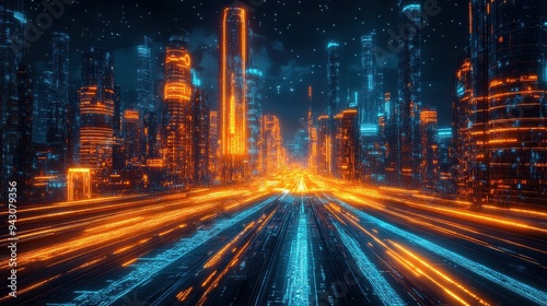 AI city, innovative infrastructure, futuristic society, holographic displays.