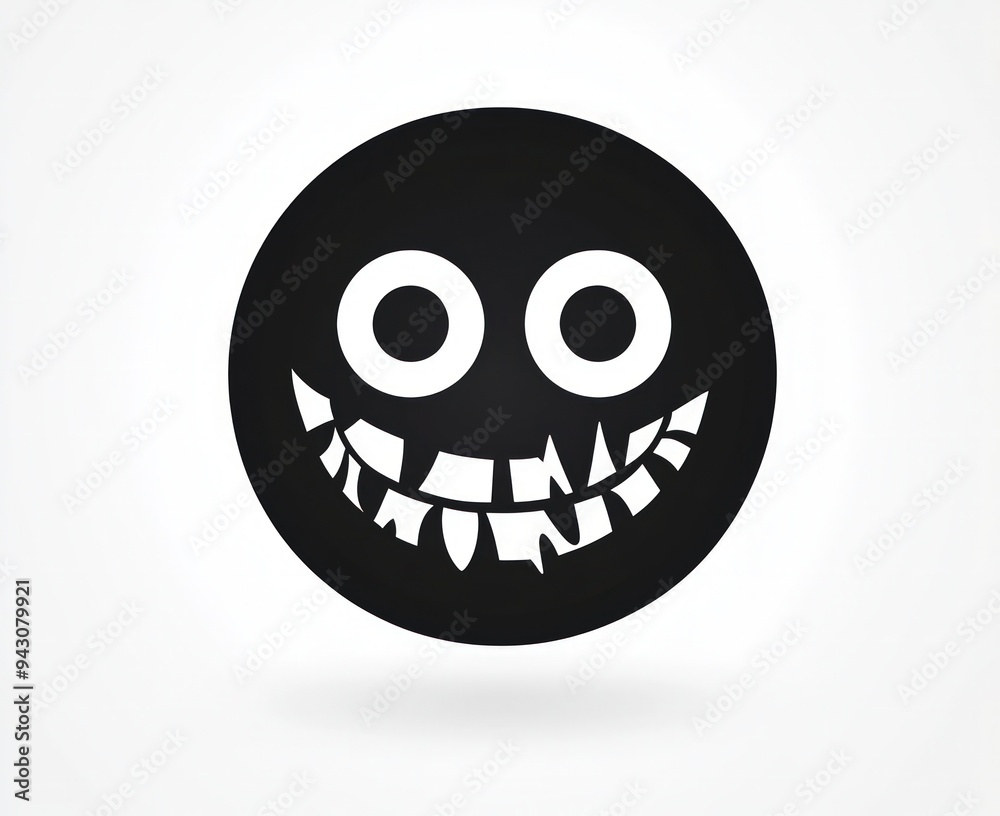 Fototapeta premium Simple and charming zombie face icon in minimalist black vector style, perfect for Halloween fun.