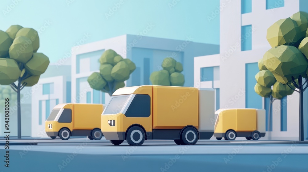 3D cartoon city freight delivery scene 3D cartoon city freight delivery scene