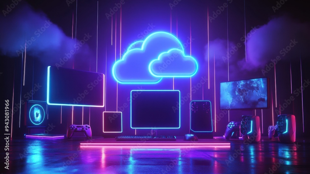 Obraz premium Cloud Game Service Platform Concept Illustration