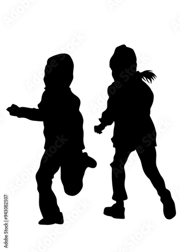 Silhouettes of a little girl and boy on a white background