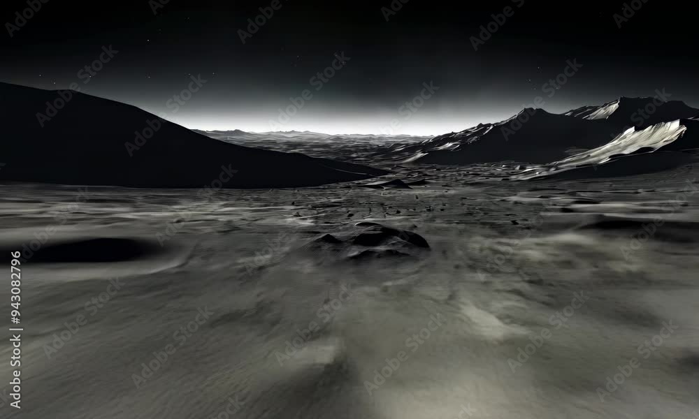 A video showcasing the barren, cratered surface of the Moon under a ...