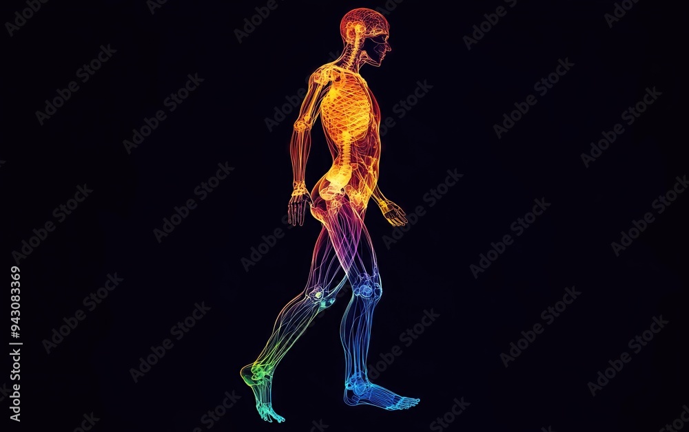 Generative AI of Side View Colorful Human Anatomy, Perfect for Medical Education, Visual Science Studies, and Illuminated Healthcare Demonstrations with Copy Space