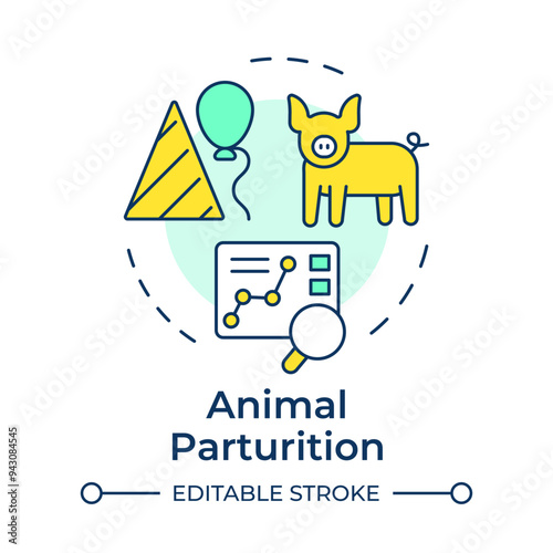 Animal parturition multi color concept icon. Welfare monitoring, husbandry. Genetic health. Round shape line illustration. Abstract idea. Graphic design. Easy to use in infographic, presentation
