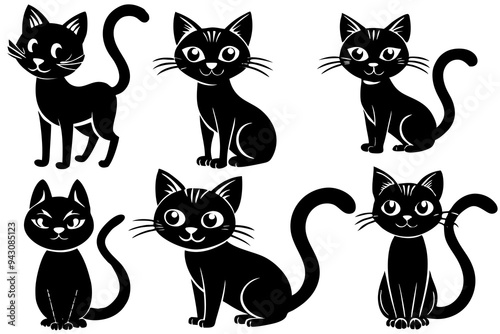 set of cats, silhouette cats collection