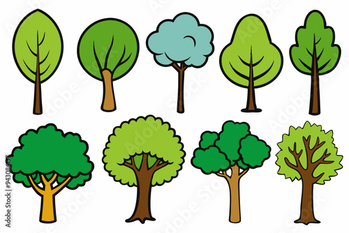 trees set, set of tree silhouettes, different kinds of trees sets of silhouettes,