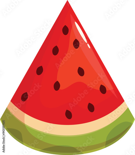 Single slice of watermelon showing the juicy red flesh and black seeds
