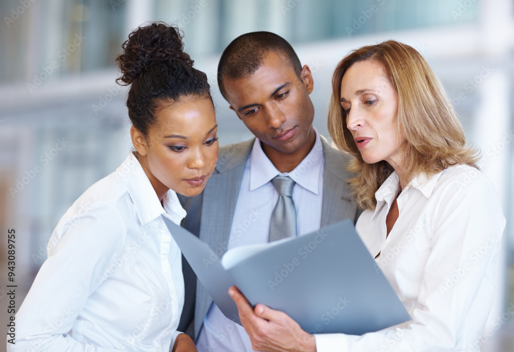 Business people, paperwork and talking in office with lawyer collaboration and corporate law case. Planning, report and documents with management and diversity of staff with evidence for trial Business people, paperwork and talking in office with lawyer collaboration and corporate law case. Planning, report and documents with management and diversity of staff with evidence for trial