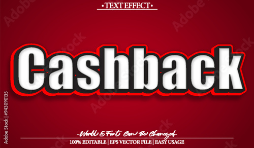 Cashback Vector Text Effect Editable Alphabet Red Money Buy Payment Bank Finance
