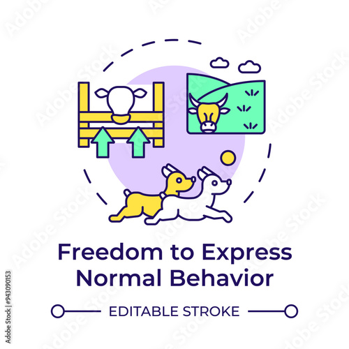 Freedom to express normal behavior multi color concept icon. Animal welfare, livestock farming. Round shape line illustration. Abstract idea. Graphic design. Easy to use in infographic, presentation