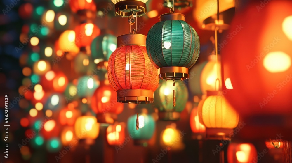 Traditional Chinese lanterns hanging on the street Traditional Chinese lanterns hanging on the street