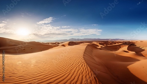 Sandy desert dunes, scenic panorama blue sky. sand dunes in the desert.