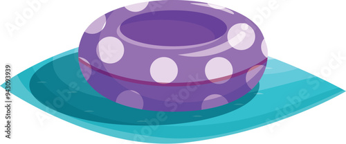 Purple inflatable swim ring with white dots floating on water in a swimming pool