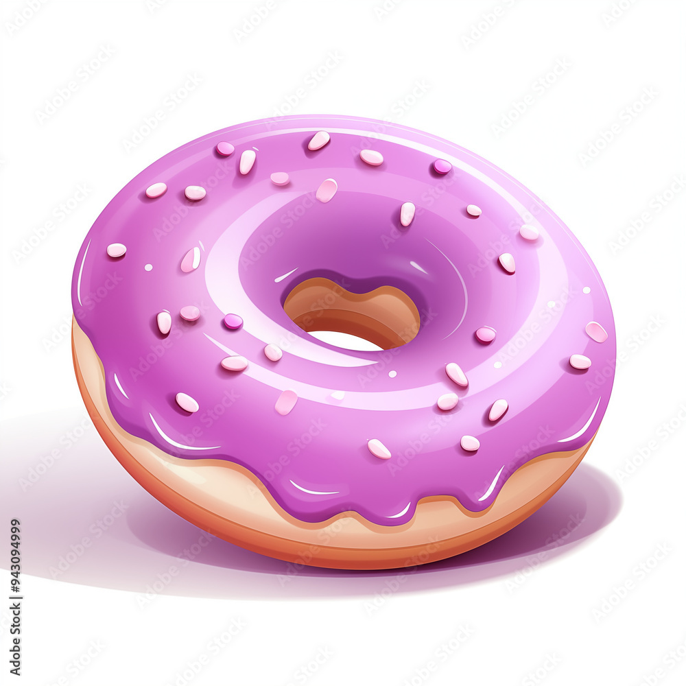 Cartoon Donut with Purple Glaze and Sprinkles on White Background Cartoon Donut with Purple Glaze and Sprinkles on White Background