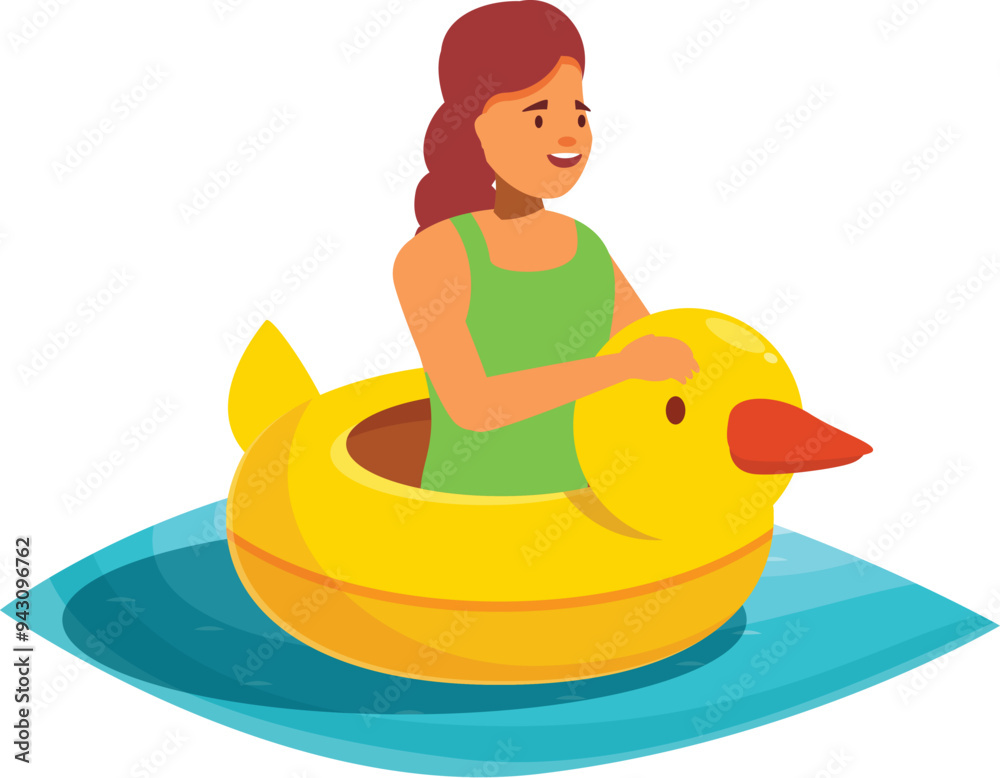 Young woman is having fun on an inflatable duck in the swimming pool Young woman is having fun on an inflatable duck in the swimming pool
