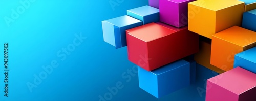 Colorful cubes against a blue background. photo