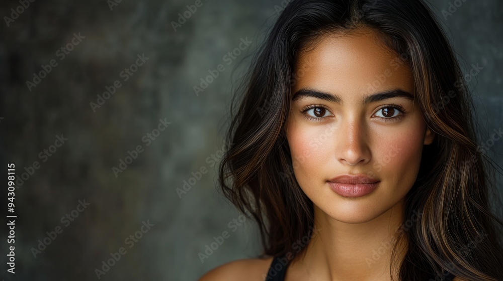 A studio headshot portrait of a young woman in her mid-twenties. Her expression should be warm yet neutral and professional, suitable for acting headshots and casting calls. 