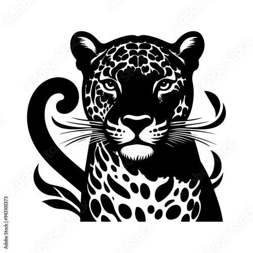 Jaguar, vector black color silhouette solid white background 