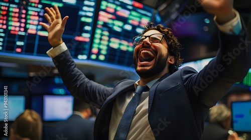 Obraz na płótnie Excited Stock Trader Celebrating Success w salonie