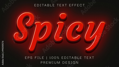 Spicy neon text effect template with glowing type style and bright concept use for brand label and logotype. Neon sign mock up 