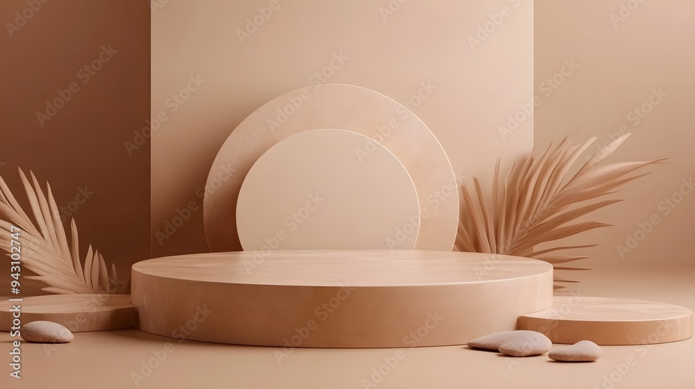Empty Podium on Beige Natural Wood Background for Product Presentation Empty Podium on Beige Natural Wood Background for Product Presentation