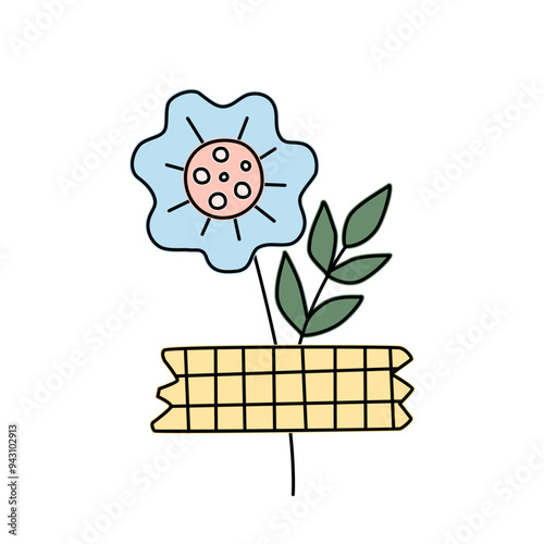 Doodle flower for sticker. childish simple vector illustration with stroke.