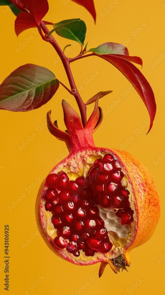 Pomegranate fruit opened in vibrant background Pomegranate fruit opened in vibrant background