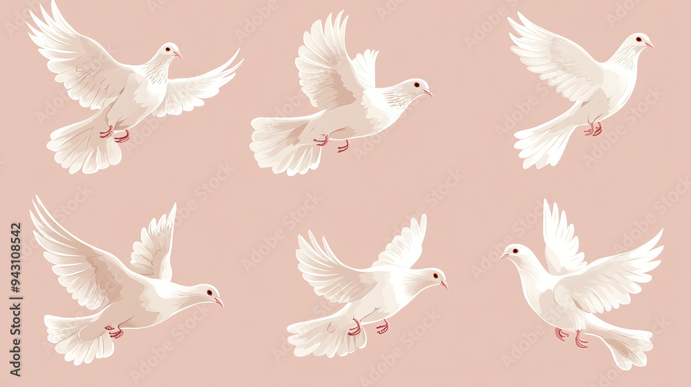 Set of pigeon and dove symbols for peace or wedding concept design, suitable for logos.