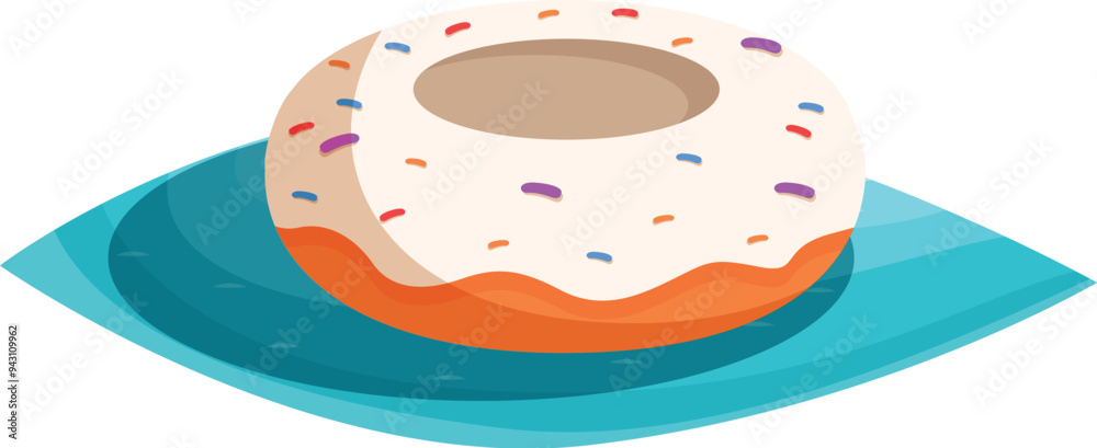 Delicious donut is lying on a blue napkin with colorful sprinkles Delicious donut is lying on a blue napkin with colorful sprinkles