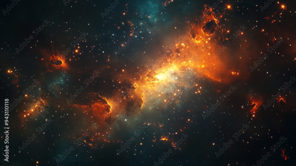 Abstract galaxy with star clusters and swirling gas clouds, deep space colors, and glowing lights Abstract galaxy with star clusters and swirling gas clouds, deep space colors, and glowing lights