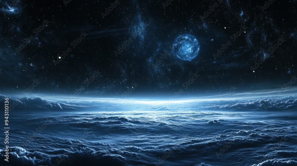 A blue sky with a large, glowing object in the middle A blue sky with a large, glowing object in the middle