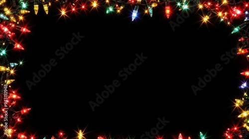 Festive frame with colorful christmas lights on black background