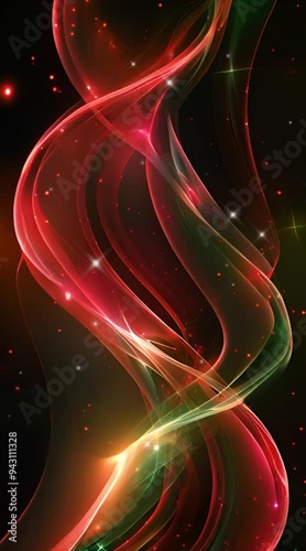 Abstract Christmas red, green and gold shiny shimmering background.
