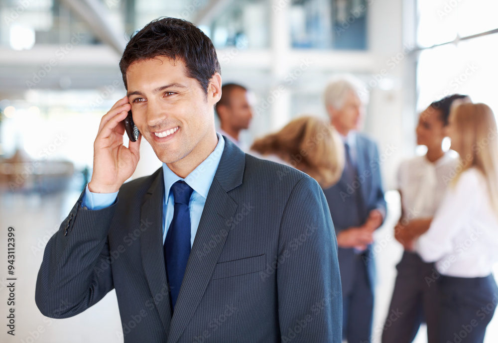 Businessman, phone call and accountant for conversation in office, talking and client for discussion. Male person, negotiation success and financial advisor for consulting, speaking and collaboration Businessman, phone call and accountant for conversation in office, talking and client for discussion. Male person, negotiation success and financial advisor for consulting, speaking and collaboration