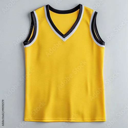 Yellow sleeveless jersey with black and white accents on a plain background